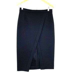 Nicholas Intermix Black Front V Slit Bonded Crepe Midi Skirt Size 8 Exposed Zip